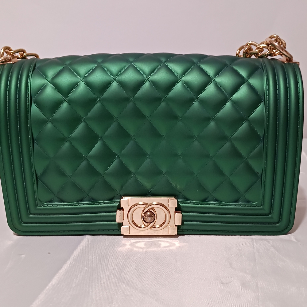 Elegant Emerald Green Quilted Embossed Jelly Shoulder Bag